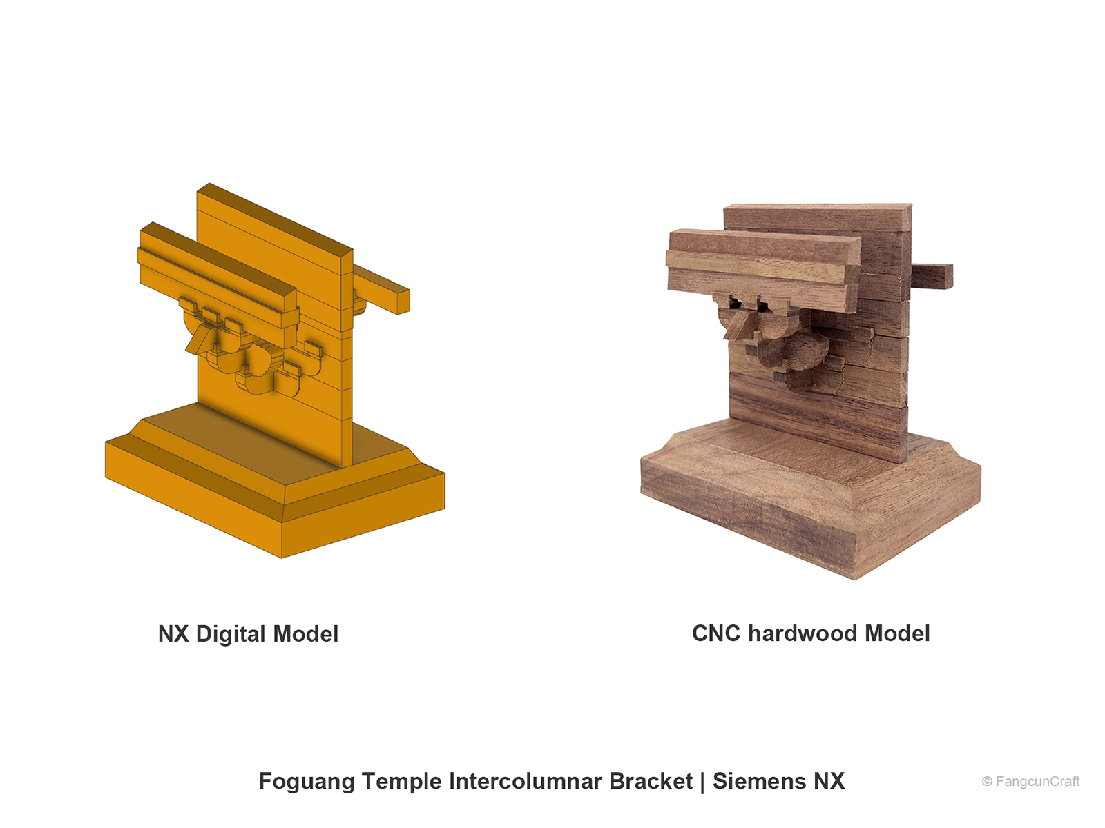 Foguang Temple timber bracket Siemens NX CAD model and CNC-machined physical product