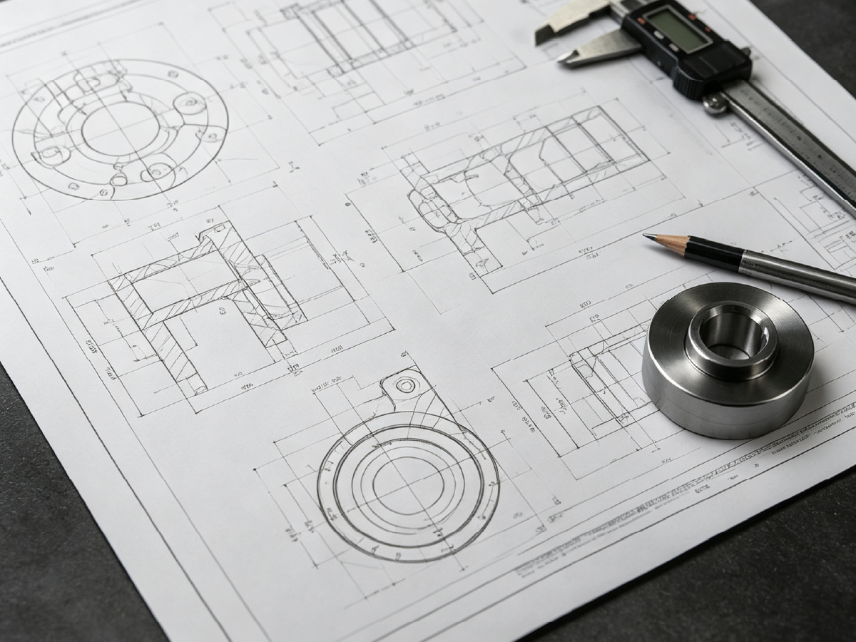 Mechanical technical drawing with dimensions and tolerances