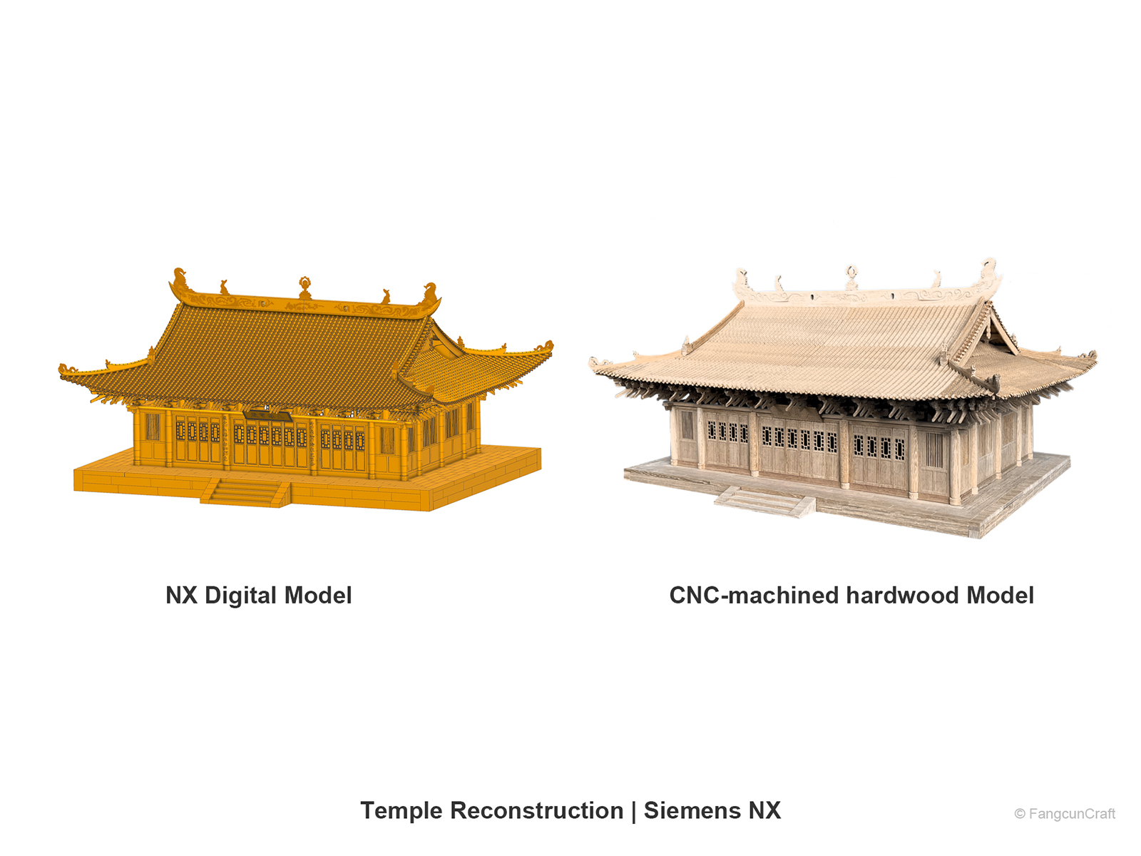 Zhaoqing Meian Temple timber architecture Siemens NX model and CNC-machined physical model