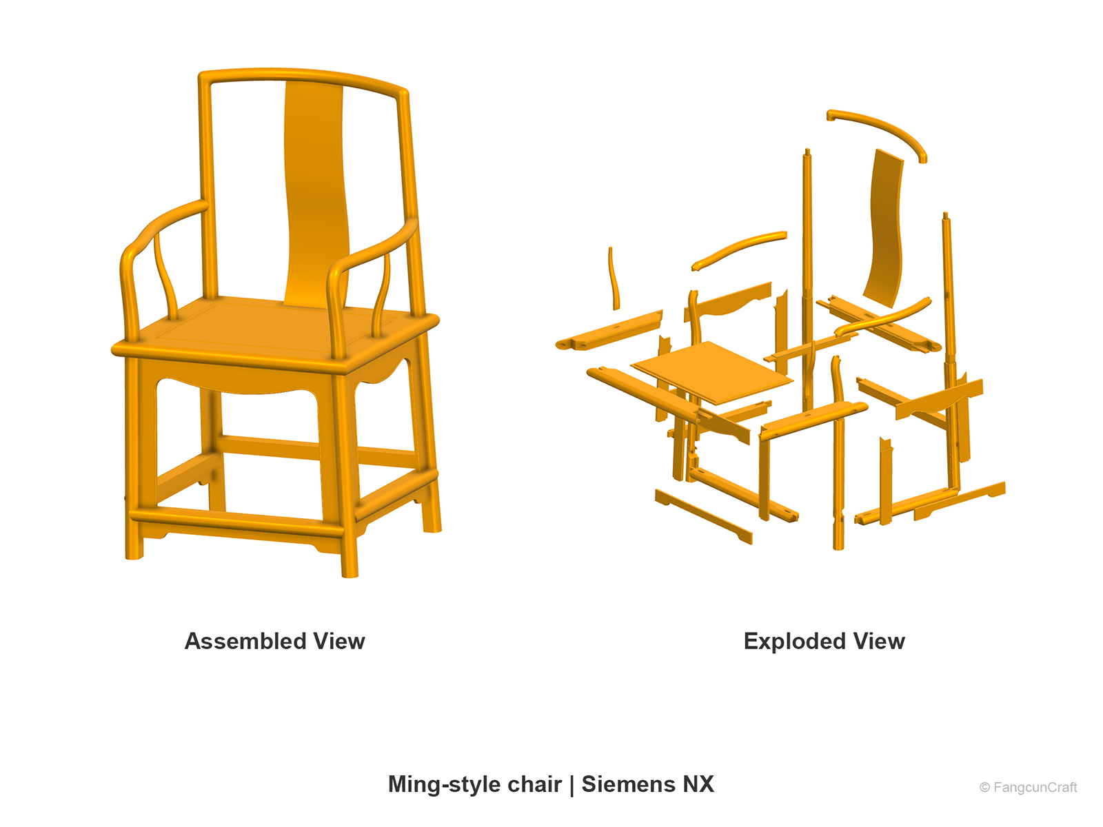 Ming-style chair Siemens NX CAD model with traditional timber joinery